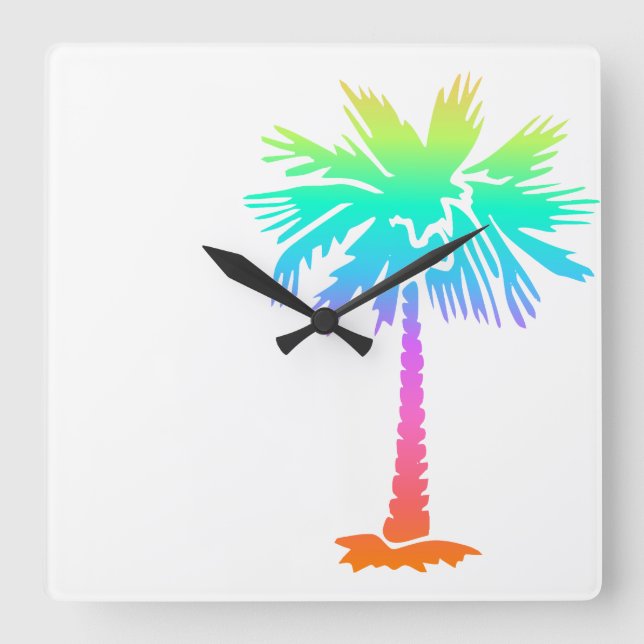Neonpalme tropischen Sommer farbenfroh Quadratische Wanduhr (Vorderseite)