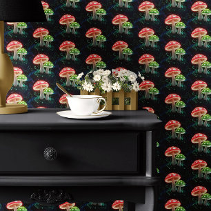 Neonpilze auf Schwarz Tapete