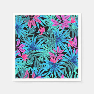 Neonpink und blaues tropisches Pflanzenmuster Serviette