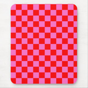 Neonpink und Rot kariert Schachbrett Retro Mousepad