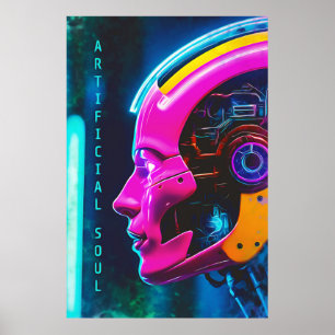Neonpinkfarbener Cyberpunk-Android Künstliche Seel Poster