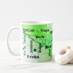 Neonquelle grüner Marmor wirbeln Megastadt Kaffeetasse