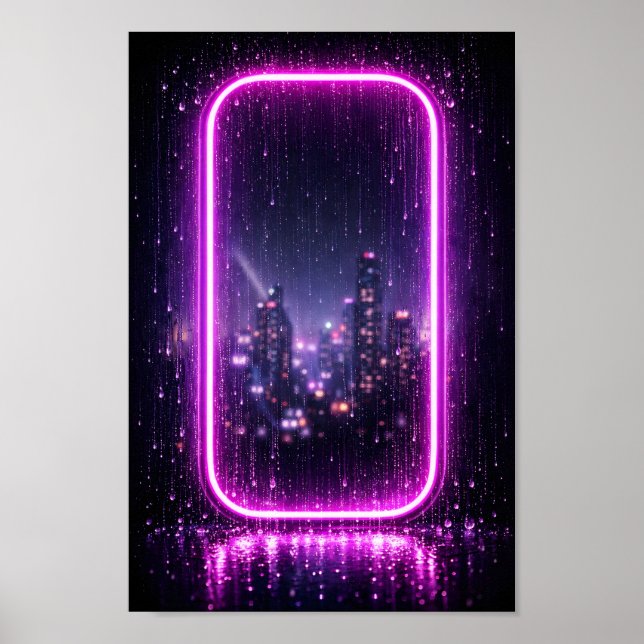 Neonrahmen Stadt Regen Synthwave Poster (Vorne)
