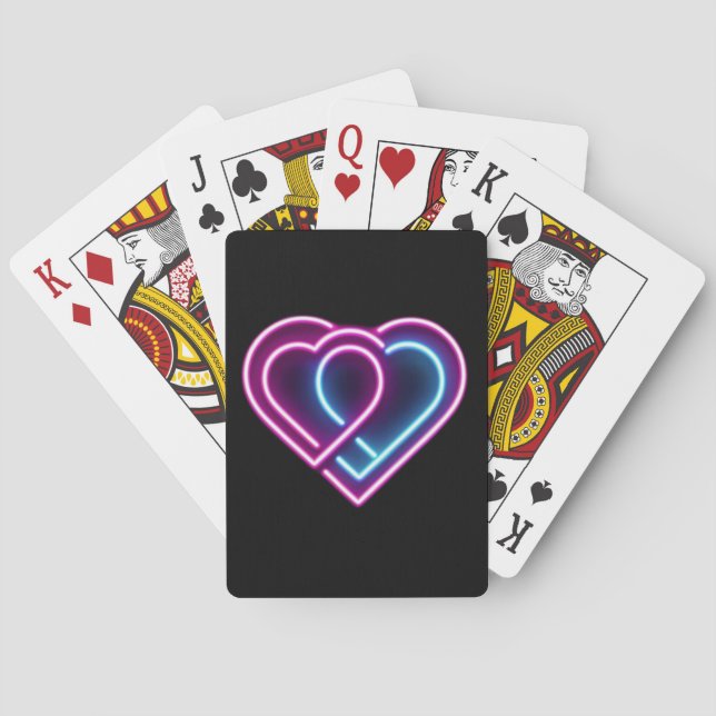 Neonrosa/blaues Herz Valentinstag Tasse Spielkarten (Rückseite)