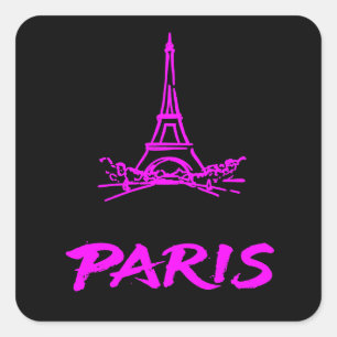 Neonrosa Eiffelturm Paris Skizze Modern Quadratischer Aufkleber
