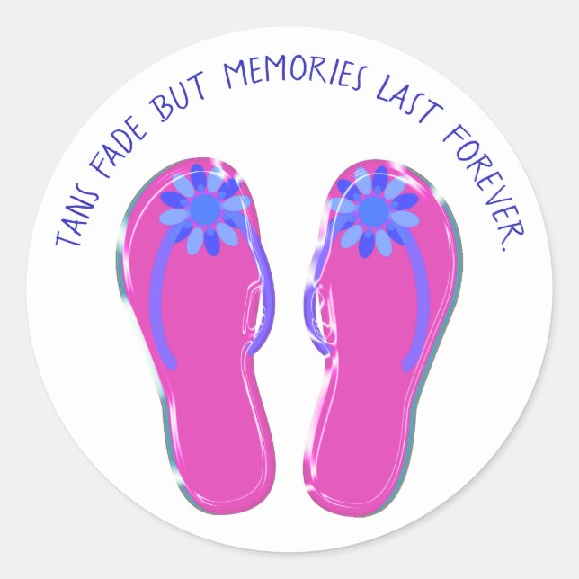 Neonrosa Flip-Flops mit Blume und Zitat Runder Aufkleber (Vorderseite)