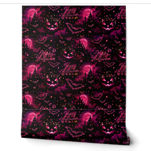 Neonrosa gotisches Halloween-Muster Tapete