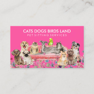 Neonrosa Hunde Katzen Vogel Hotel Sofa Pet Sitting Visitenkarte