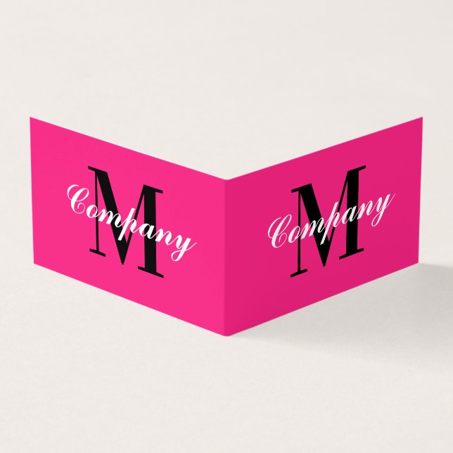 Neonrosa Monogramm Logo gefaltet Visitenkartendruc Visitenkarten (Vorderseite)
