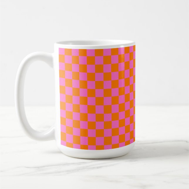 Neonrosa Orange Checkerboard Vintag Kaffeetasse (Links)