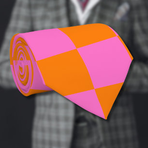 Neonrosa Orange Checkerboard Vintag Krawatte