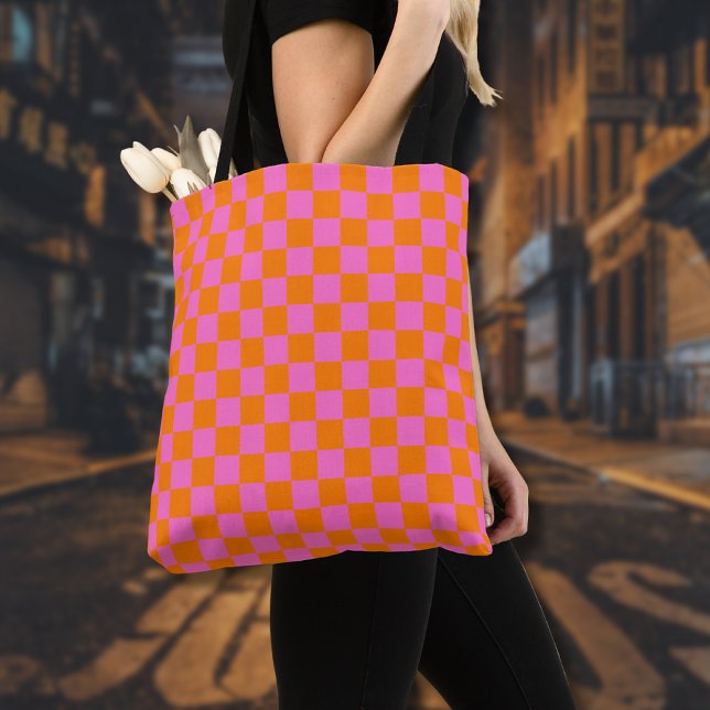 Neonrosa Orange Checkerboard Vintag Tasche (Von Creator hochgeladen)