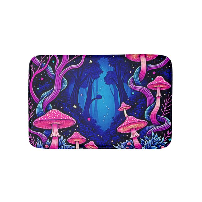 Neonrosa Pilzwald Kunst Badematte (Vorderseite)