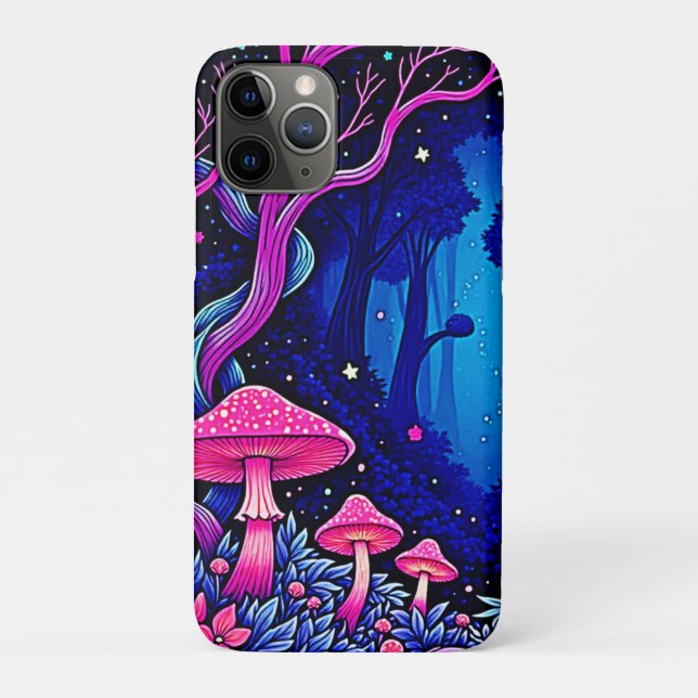 Neonrosa Pilzwald Kunst Case-Mate iPhone Hülle (Rückseite)