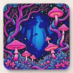 Neonrosa Pilzwald Kunst Getränkeuntersetzer
