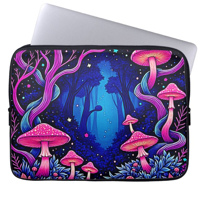 Neonrosa Pilzwald Kunst Laptopschutzhülle (Vorderseite)