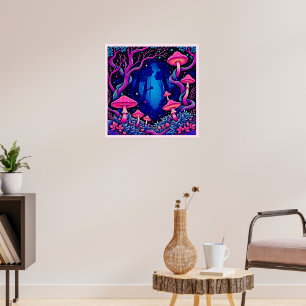Neonrosa Pilzwald Kunst Poster