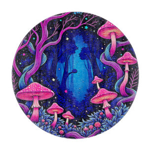 Neonrosa Pilzwald Kunst Schneidebrett