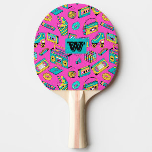 Neonrosa Retro-80er-Jahre Spaß Buntes Muster Tischtennis Schläger