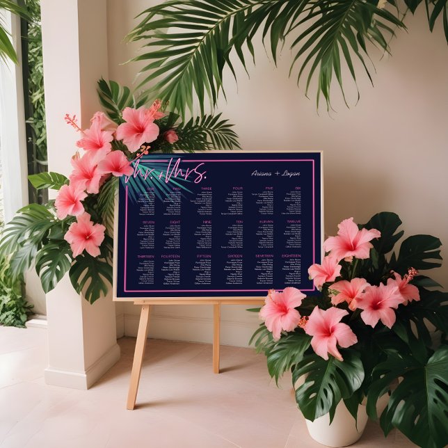 Neonrosa, tropische Retro-Hochzeit mit elektrische Poster (Electric Love Neon Pink Tropical Retro Wedding Poster)
