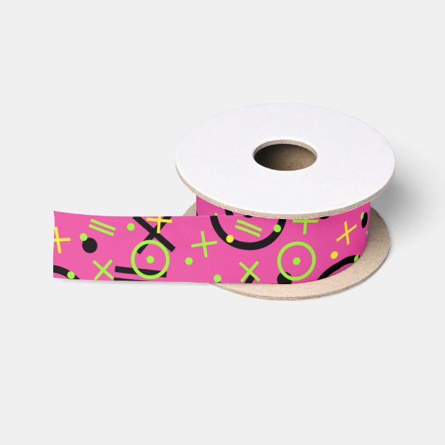Neonrosa- und blaues Doodle-Muster der 80er/90er J Satinband (Spule)