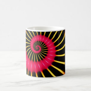 Neonrosa und gelbe Spiralfraktale Kaffeetasse