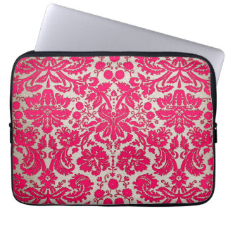 Neonrosa und Gold Damast Laptopschutzhülle