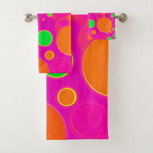 Neonrosa und grüne Retro Circle Design Badhandtuch Set