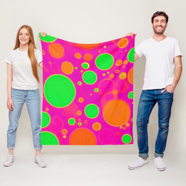 Neonrosa und grüne Retro Circle Design Fleecedecke (Beispiel)
