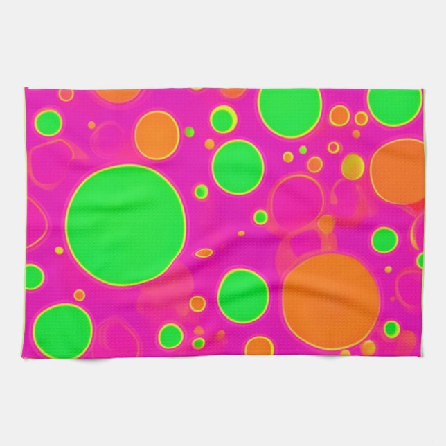 Neonrosa und grüne Retro Circle Design Geschirrtuch (Horizontal)