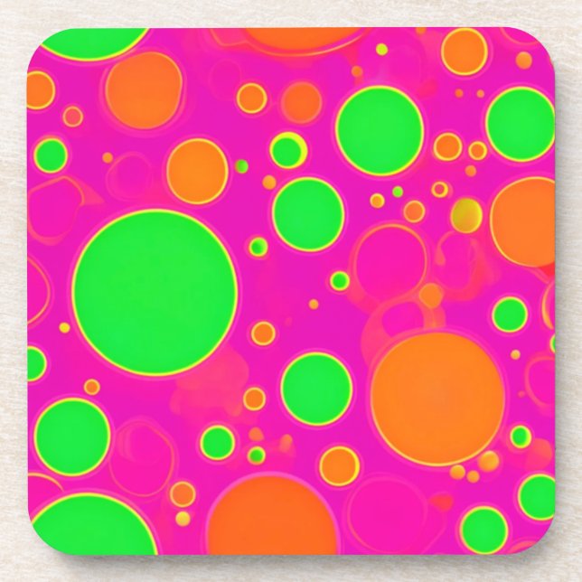 Neonrosa und grüne Retro Circle Design Getränkeuntersetzer (Vorderseite)