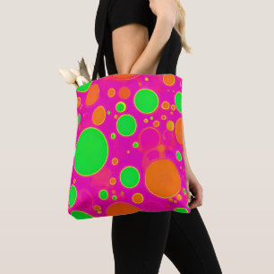 Neonrosa und grüne Retro Circle Design Tasche