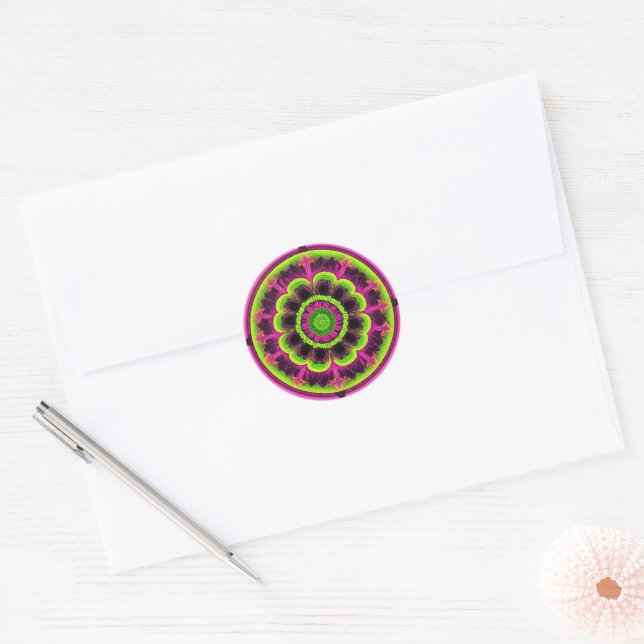 Neonrosa und grünes Kaleidoskop Runder Aufkleber (Umschlag)