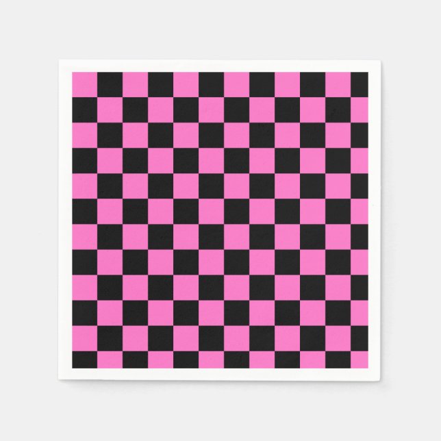 Neonrosa und schwarz karierte Tafel Vintag Serviette (Vorderseite)