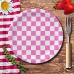 Neonrosa und weißes Karton Vintag Pappteller<br><div class="desc">Neonrosa und weiß karierte Tafel | VINTAG | Classic | Trendy | Stilvoll | Mode | Minimal</div>