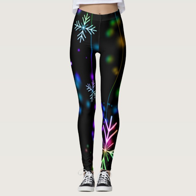Neonschneeflocken Weihnachtsmuster Leggings (Vorderseite)