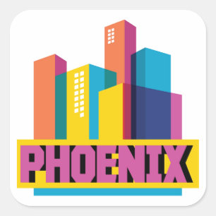 NeonSkyline Phoenix, Arizona   Quadratischer Aufkleber