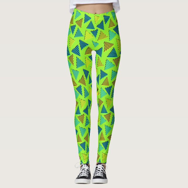 Neontriegelmuster der Retro-90er Jahre Leggings (Vorderseite)