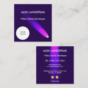 Neonviolett & Logo Cyber-Leder-Gaming  Quadratische Visitenkarte