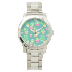 Neonwasserfarbenkaktusse in Rohrmustern Armbanduhr