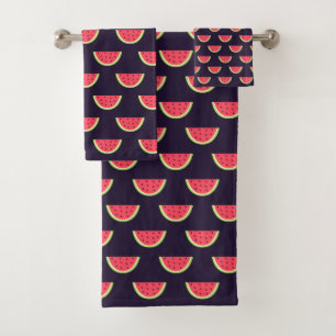 Neonwassermelone auf lila Muster Badhandtuch Set