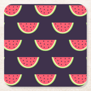 Neonwassermelone auf lila Muster Rechteckiger Pappuntersetzer