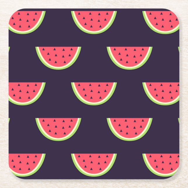 Neonwassermelone auf lila Muster Rechteckiger Pappuntersetzer (Vorderseite)