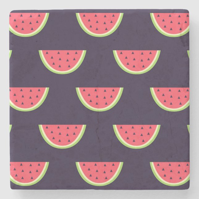 Neonwassermelone auf lila Muster Steinuntersetzer (Vorderseite)