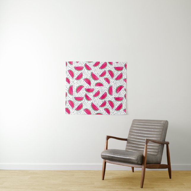 Neonwassermelone auf Samen-Muster Wandteppich (Beispiel (Horizontal))