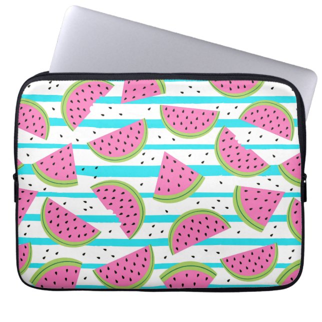 Neonwassermelone auf Streifen-Muster Laptopschutzhülle (Vorderseite)