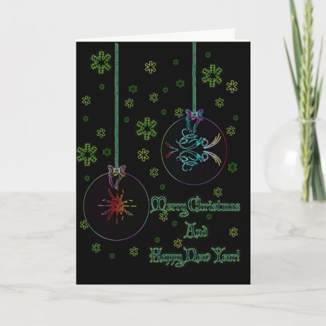 Neonweihnachtsbälle Feiertagskarte (Vorderseite)
