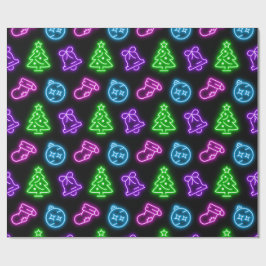 Neonweihnachtsfest in Schwarz Geschenkpapier