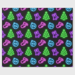 Neonweihnachtsfest in Schwarz Geschenkpapier