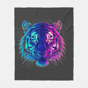 Neonweißer Tiger – Leuchtende Cyberpunk-Wildtierku Fleecedecke